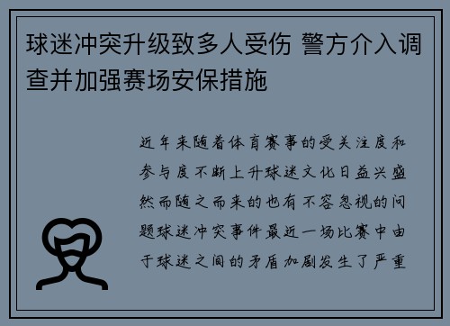 球迷冲突升级致多人受伤 警方介入调查并加强赛场安保措施
